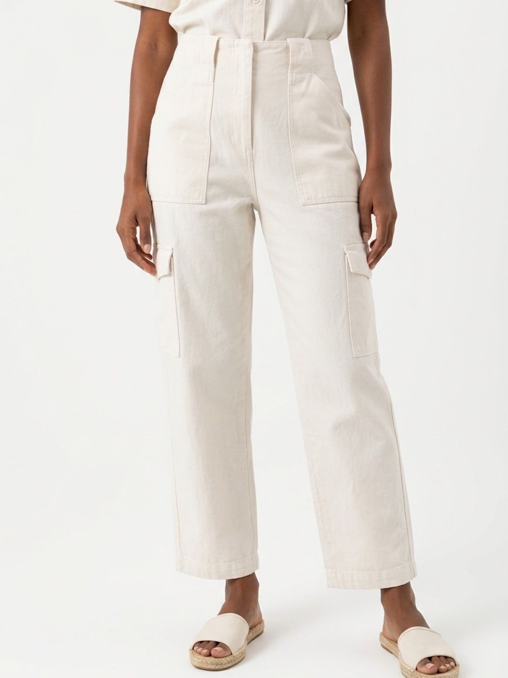 ZARA | Natural White Cargo Straight-Leg Utility Pants Women’s Size Small